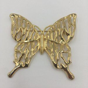FILIGREE Gold Tone BUTTERFLY BROOCH, EUC, 2.5”